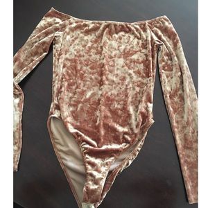 Forever 21 tan velvet long sleeve bodysuit